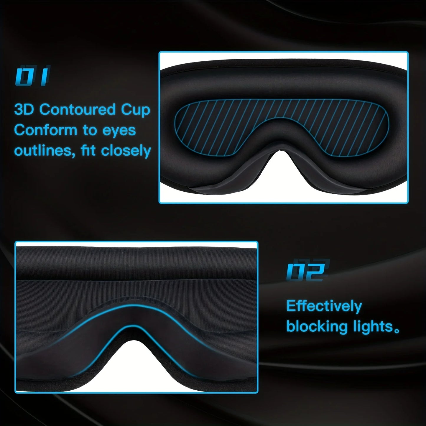 3D Sleep Mask With Noise Ear plug, Unisex Blackout, Protects Eyelashes, Adjustable Strap, Travel Plane Work Eye Mask