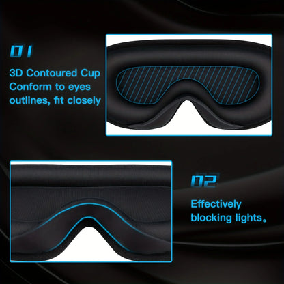 3D Sleep Mask With Noise Ear plug, Unisex Blackout, Protects Eyelashes, Adjustable Strap, Travel Plane Work Eye Mask