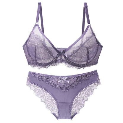 2022 New Sexy Lace Ultra Thin Thick Bra Panty Big Size Female Lingerie Set Women Underwear Brassieres 75-95BC Cup