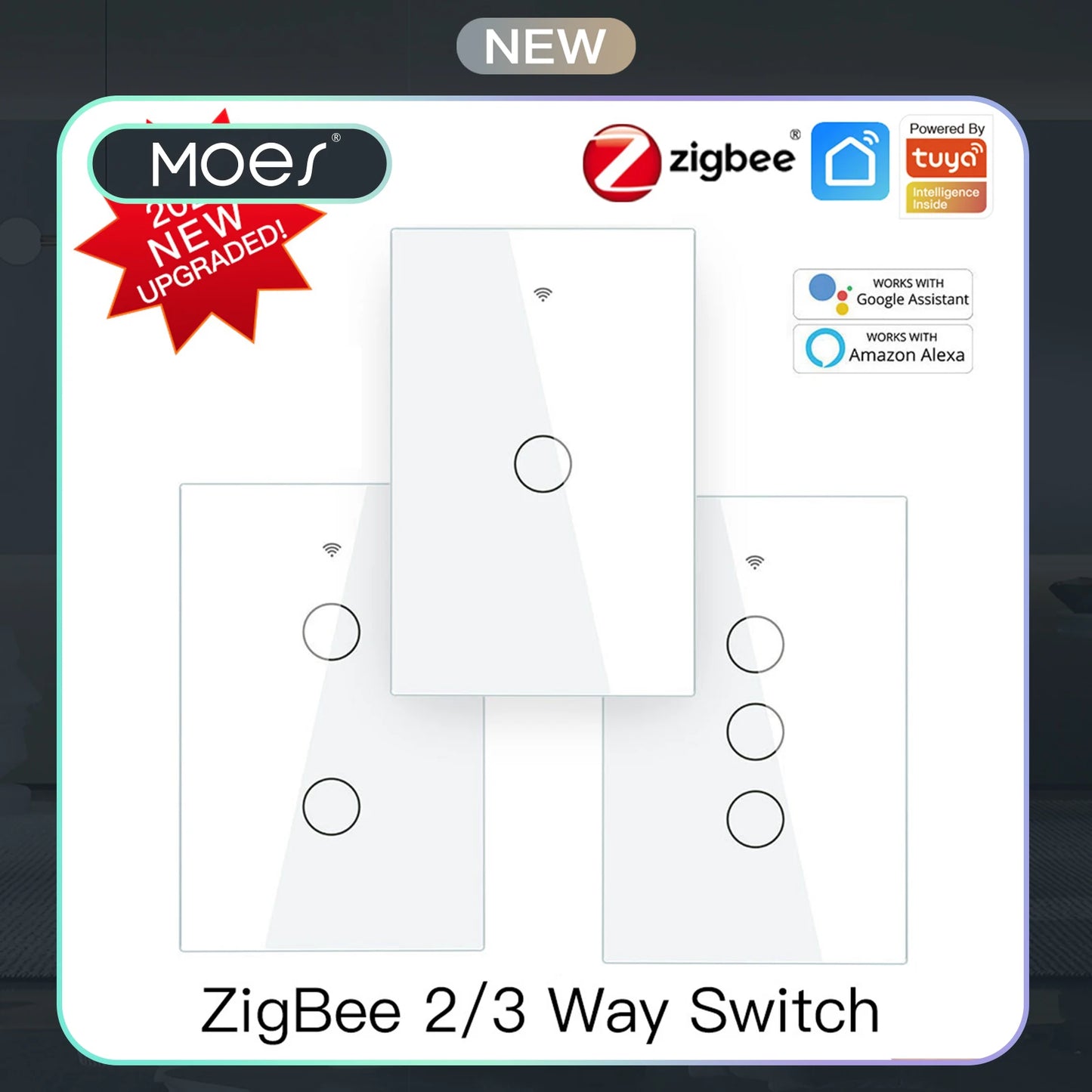 MOES ZigBee Touch Smart Light Switch With Neutral/No Neutral , US Wall Switch No Capacitor Smart Life/Tuya Works with Alexa