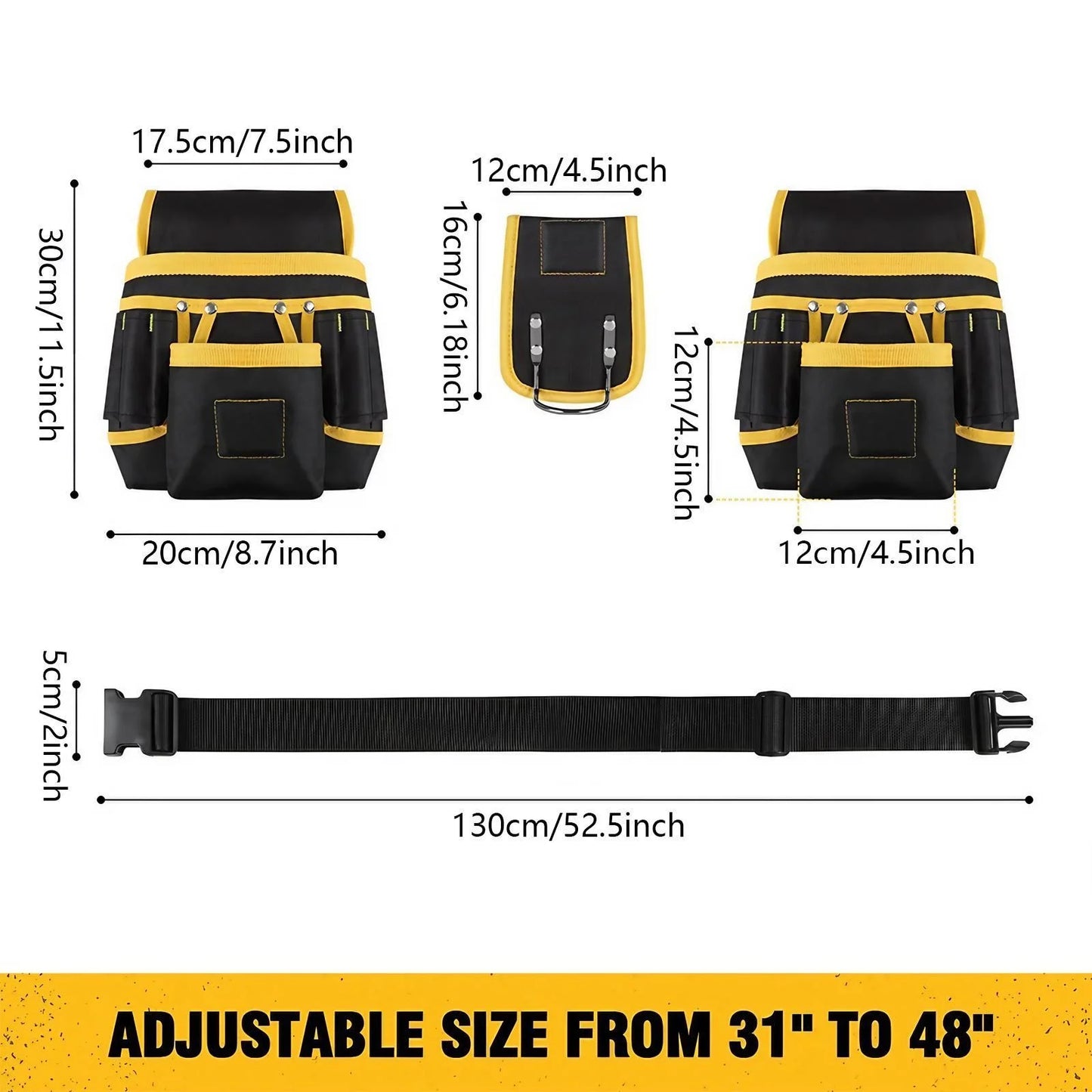 Adjustable Men's 26 Pockets Tool Belt Magnetic Holder Sturdy Waist Pouch for Craftsmen Carpenters