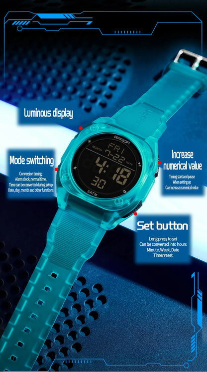 SANDA Digital Watch Multi-function Alarm Clock Luminous Waterproof Silicone Wristwatch Casual Students Electronic Watches