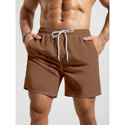 Palasendo Men's Plain Pocketed Drawstring Waist Beach Shorts, Suitable For Summer, Hawaiian, Men Dry Fit Orange Swim Trunks, Men Swim Trunk Matching, Men Beachwear, Plain Swim Trunks