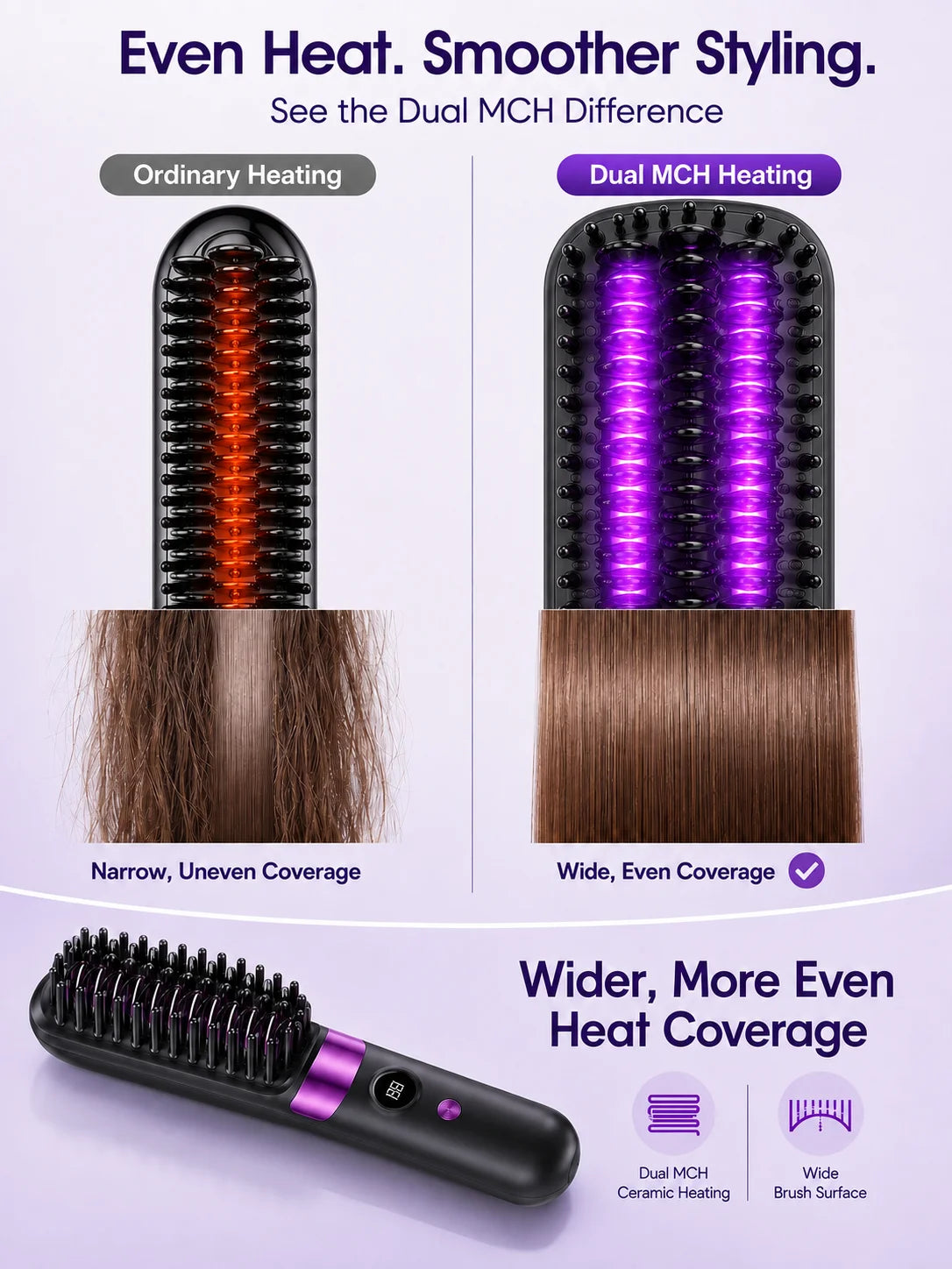 Electric Hair Straightening Brush Hot Comb Hair Straightener USB Rechargeable Wireless Portable Hair Straightener