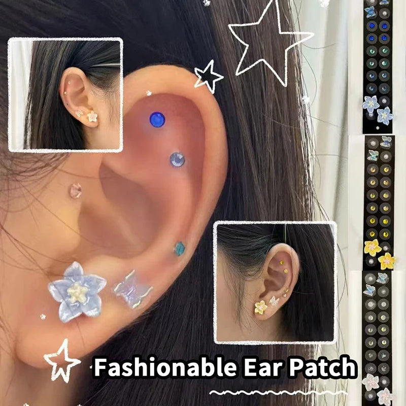 20 Patches Fashion Butterfly Flower Ear Point Stickers Ear Pressure Patch Rhinestone Acupuncture Auricular Ear Stickers Massager