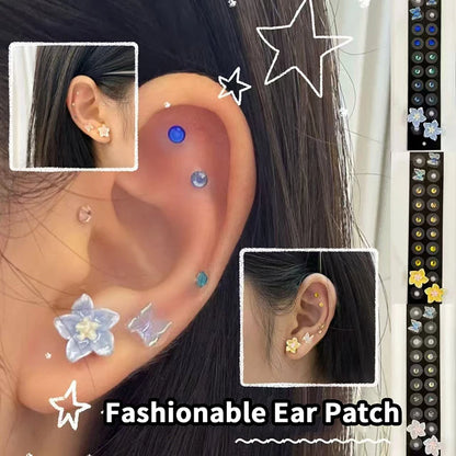 20 Patches Fashion Butterfly Flower Ear Point Stickers Ear Pressure Patch Rhinestone Acupuncture Auricular Ear Stickers Massager