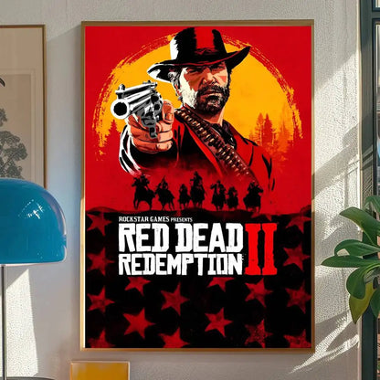 Red Dead Redemption 2 Game Poster Self-adhesive Art Room Entrance Restaurant Wall Decor Art Painting