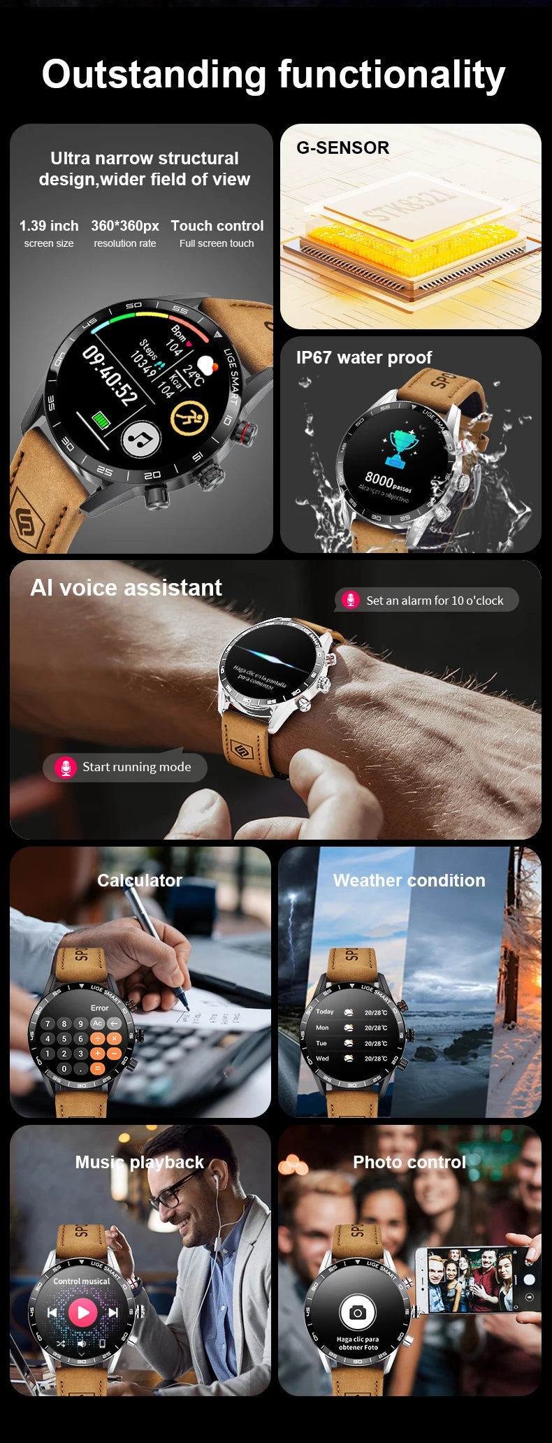 LIGE 2025 New Rugged Military Sports Smart Watch Men 1.39” HD Screen Heart Rate Bluetooth Call Waterproof Outdoor Men SmartWatc