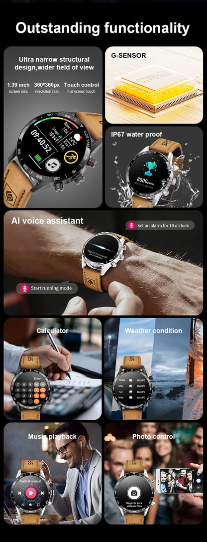LIGE 2025 New Rugged Military Sports Smart Watch Men 1.39” HD Screen Heart Rate Bluetooth Call Waterproof Outdoor Men SmartWatc