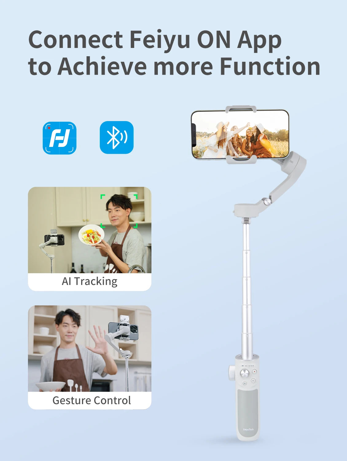 FeiyuTech VB4 Face Tracking Cell Phone Gimbal Stabilizer for Vlogging iPhone 17 Pro Max Samsung Galaxy, Built-in Selfie Stick