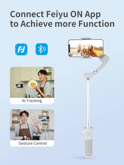 FeiyuTech VB4 Face Tracking Cell Phone Gimbal Stabilizer for Vlogging iPhone 17 Pro Max Samsung Galaxy, Built-in Selfie Stick