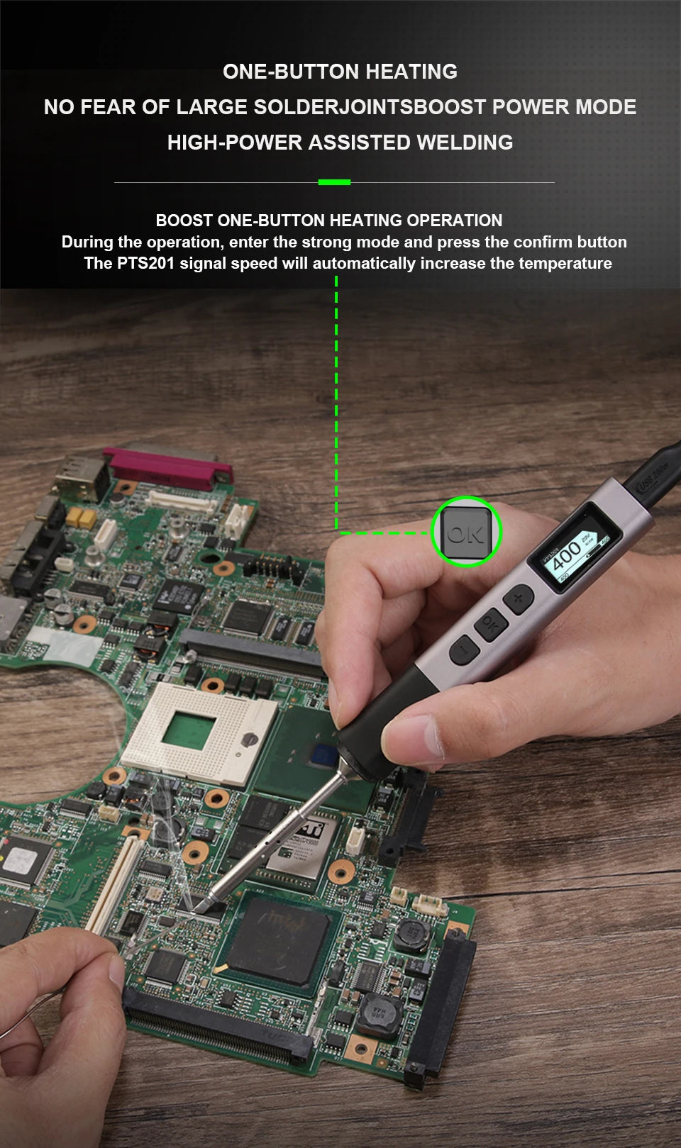 PTS201 PD 100W Soldering Iron Portable Solder Station PID Temperature Control for Electronic DIY Repair