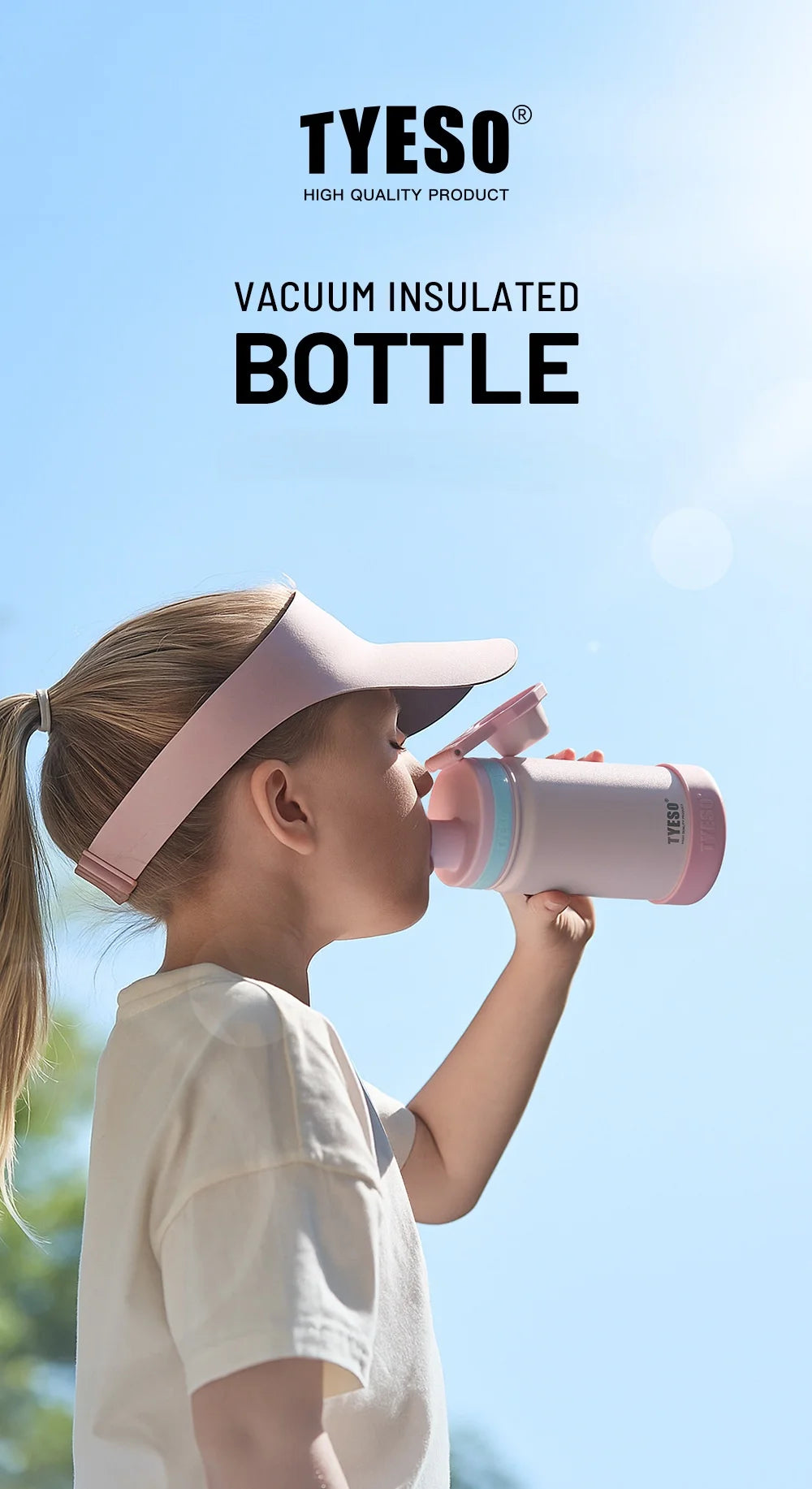 Tyeso 600ml Sports Kettle Portable Water Cup with Non-slip Silicone Cover Leakproof Lightweight for Cold Drink with Coffee Stick