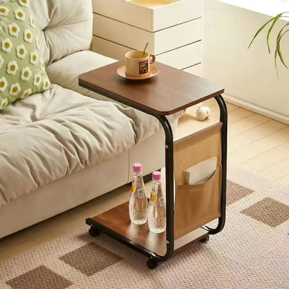 Movable small edge table with antique style for home use, wheeled living room, bedroom, storage rack, small cart, coffee table