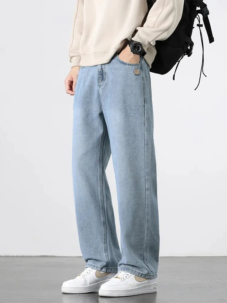 Spring Autumn American Retro Straight Jeans Men Streetwear Korean Fashion Loose Baggy Wide Leg Denim Pants Male Casual Trousers