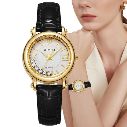 Ladies Fashion 2025 New Simple Roller Ball Small Quartz Watch Business Black Leather Women's Dress Clock Wristwatch
