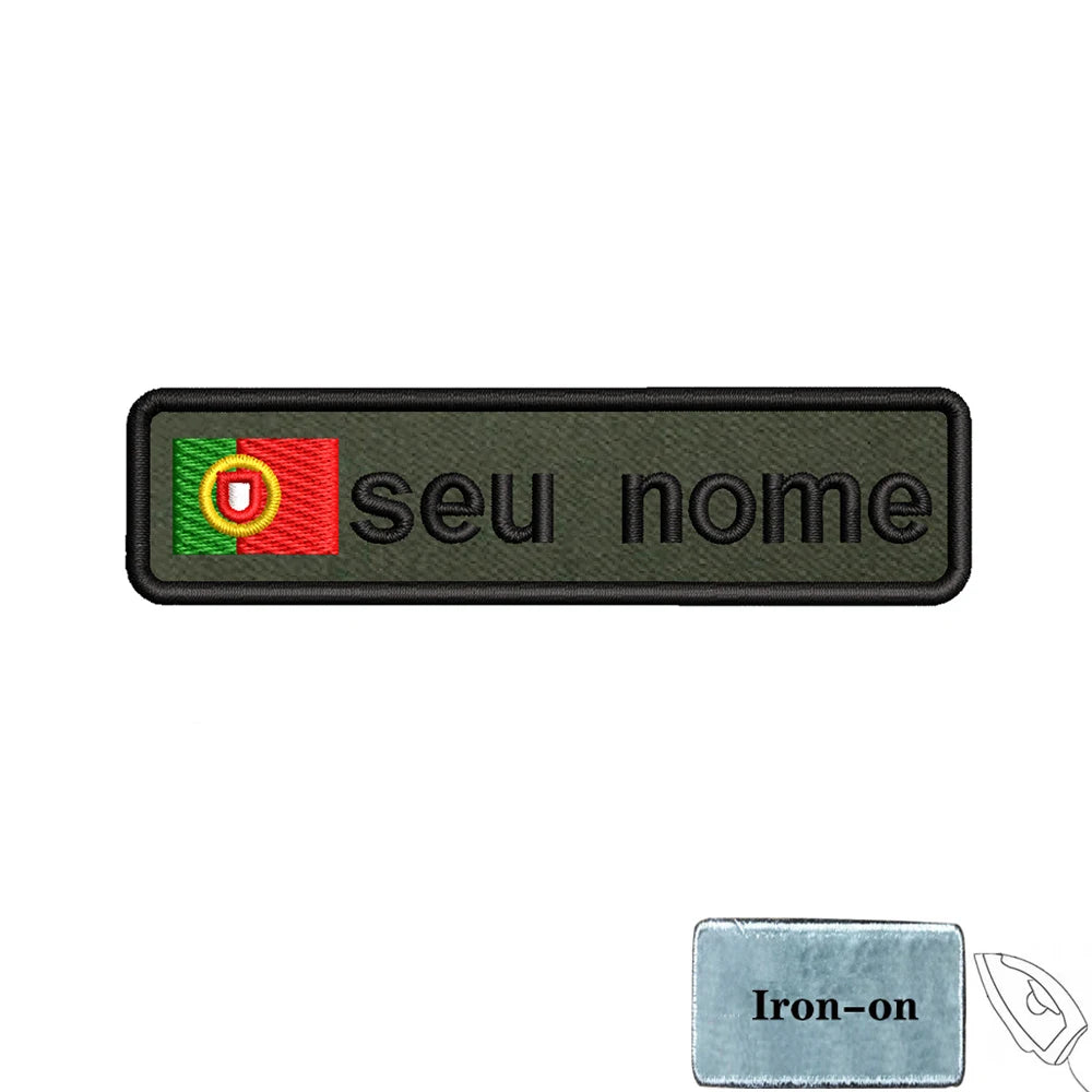 1PC 10cmX2.5cm Custom Name Flag Patch Badge Iron On Hook Loop Army green Netherlands Germany Russia France Belgium Italy Spain