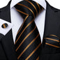 Luxury Black Gold Paisley Striped Floral Silk Men's Tie Set Handkerchief Cufflinks Wedding Party Accessories Groom Gift for Men