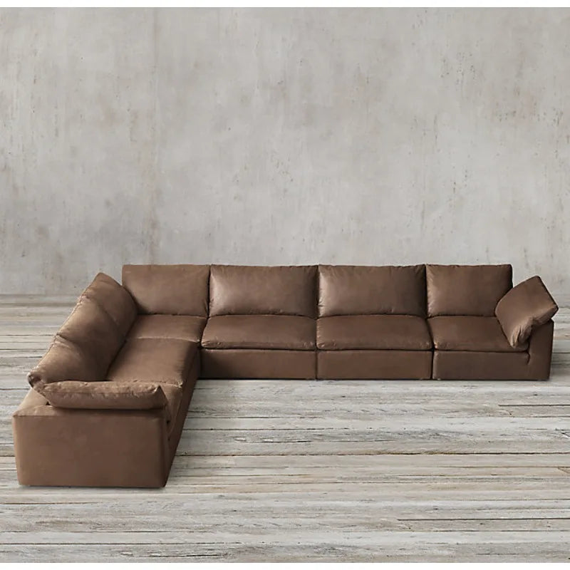 Furniture Modern simple light luxury corner sofa American rural retro cowhide tofu block cloud sofa