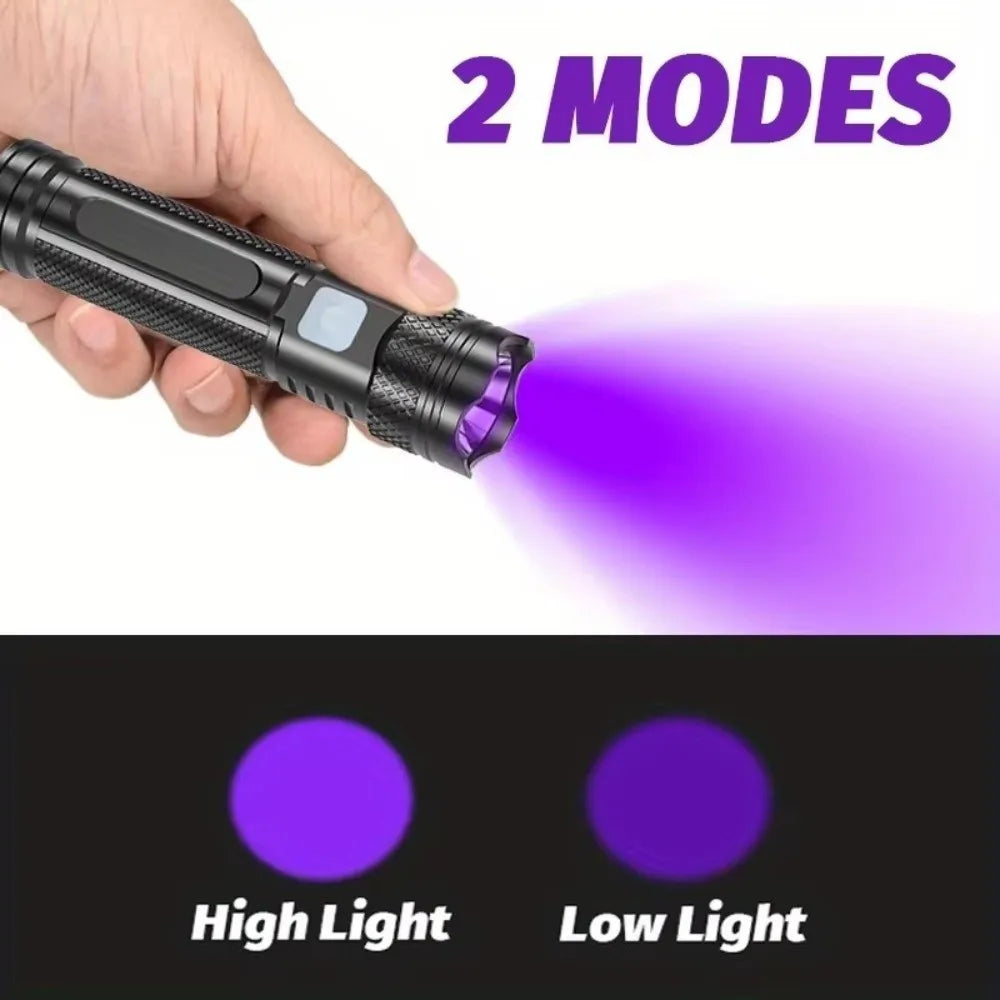 365nm UV Flashlight USB- C Rechargeable Life-grade Waterproof Ultraviolet Torch Light Handheld Mini 365nm Purple Light Wick