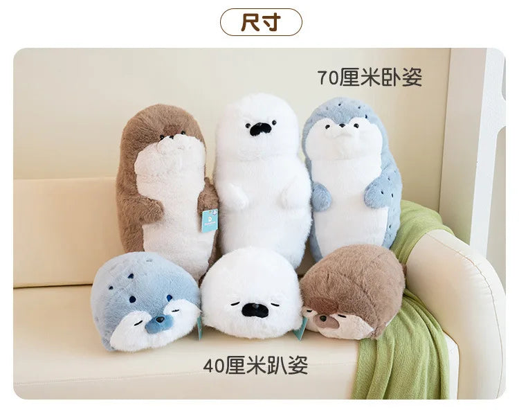 40CM Cute Seal Plush Pillow Lifelike Simulation Stuffed Sea Otter Soft Doll Animal Toy Kawaii Cartoon Blue Brown Otter Kid Gift