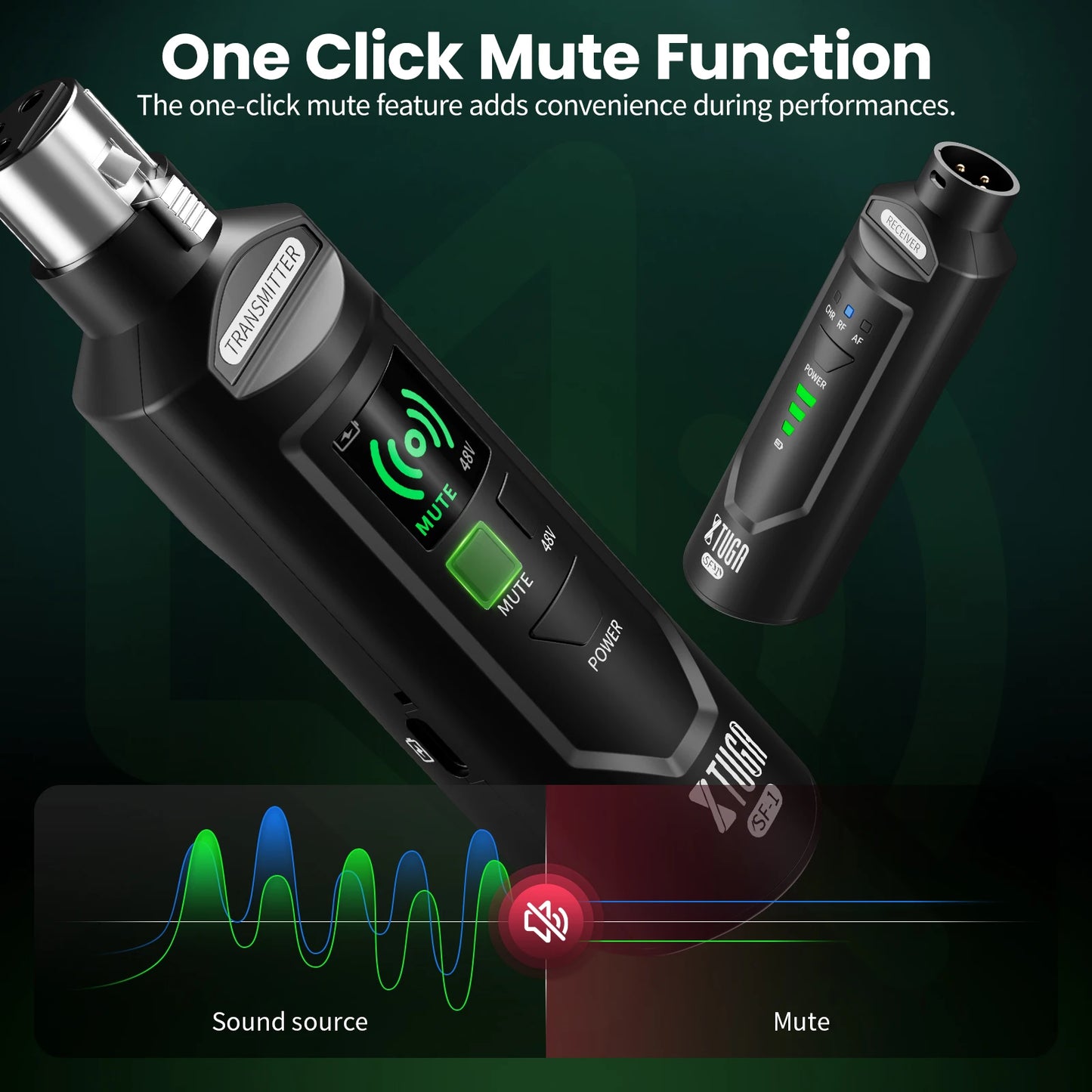 XTUGA UHF Professional Microphone Wireless Converter XLR Recharge Transmitter Receiver for Dynamic/Condenser Mic Audio Mixer
