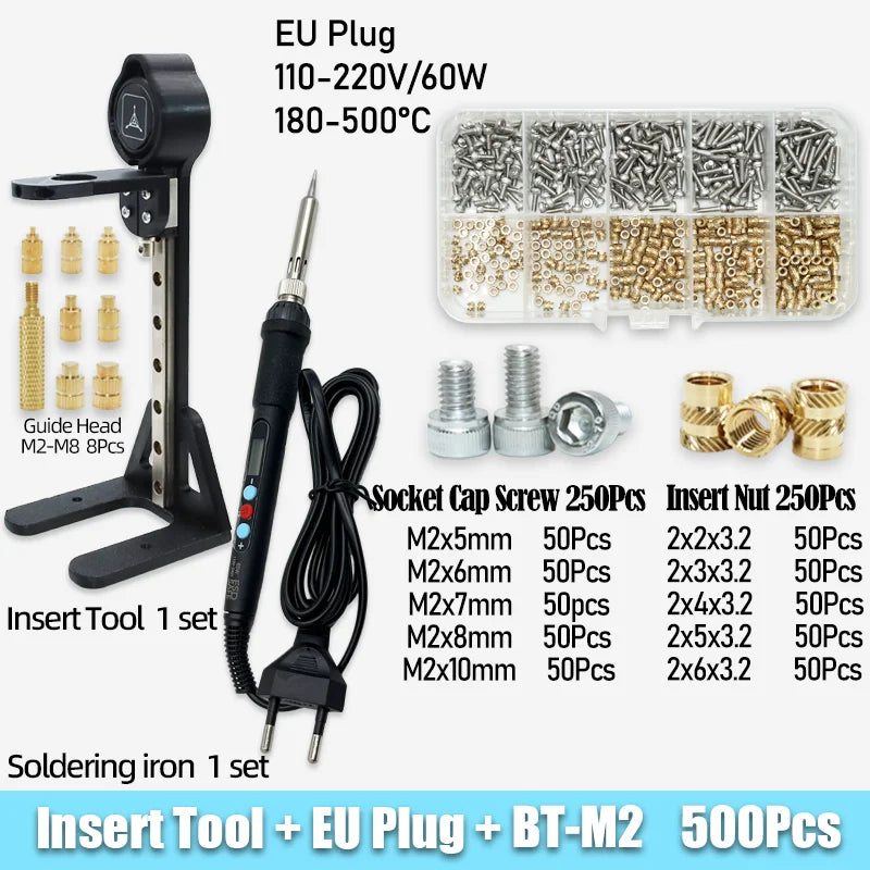Heat Set Insert Nut Press Tool Brass Soldering Iron Tip Thread Injection Embedded Nuts and Stainless Steel Hex Socket Screw Kit