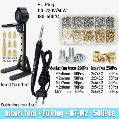 Heat Set Insert Nut Press Tool Brass Soldering Iron Tip Thread Injection Embedded Nuts and Stainless Steel Hex Socket Screw Kit