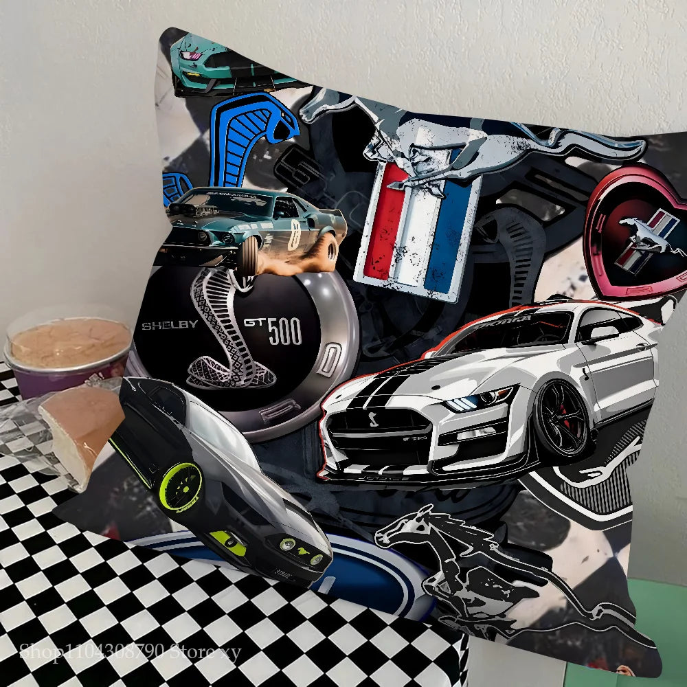 1pc Car Fashion F-Ford M-MustangS Logo  Pillow Bedroom Sofa Leisure Comfort Cushion Car Living Room Home Decoration