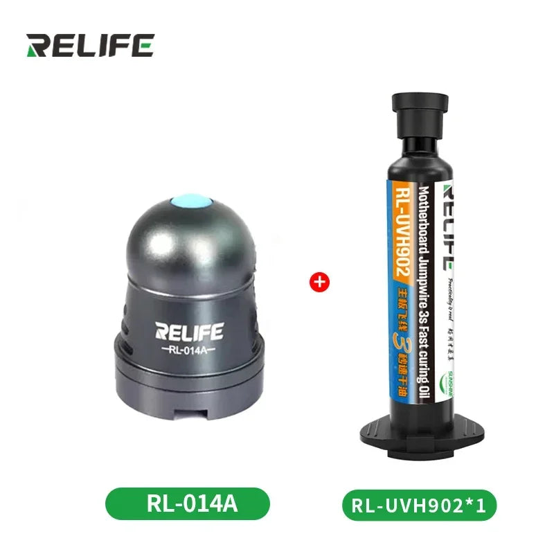 2PCS RELIFE RL-UVH902 10ML UV 3S Quick-drying Solder Mask Ink for Mobile Phone Repair Jumping Wire + RL-014 UV curing light tool