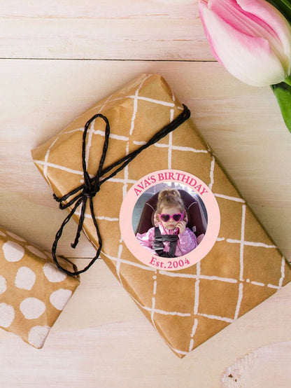 Custom Photo Stickers Personalized Waterproof Round Text Labels Custom Image Birthday Party Gift Wrapping Decor DIY Souvenir Kit