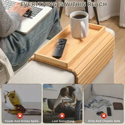 Foldable Bamboo-like Sofa Arm Tray No Assembly Needed, Anti-Dropping Cup Holder Back Anti-Slip Pad Couch Living Room Office Hold