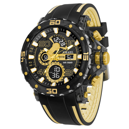 SMAEL 8136 Dual Display Military Watch for Men - 50M Waterproof LED Alarm Chronograph Stopwatch Shock Resistant