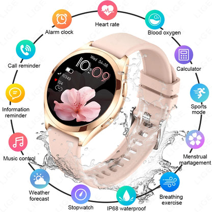 LIGE Luxury Smart Watch For Woman 1.27" Bluetooth Call Custom Dial Women's Bracelet Sports Health Monitor Smartwatch Ladies Gift