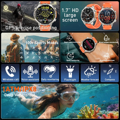 LIGE 2026 Nowy Męski Wojskowy Zegarek Smartwatch GPS Mapa Kompas Pamięć 4GB Bateria 1000mAh Wodoodporność 10ATM Rozmowy Bluetooth HD