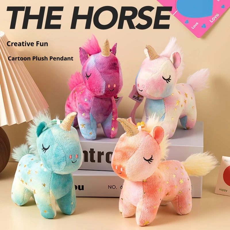 The Horse Cute Sparkly Star Pattern Plush Unicorn Doll Keychain Soft Fluffy Stuffed Toy Bag Pendant Claw Machine Prize Party