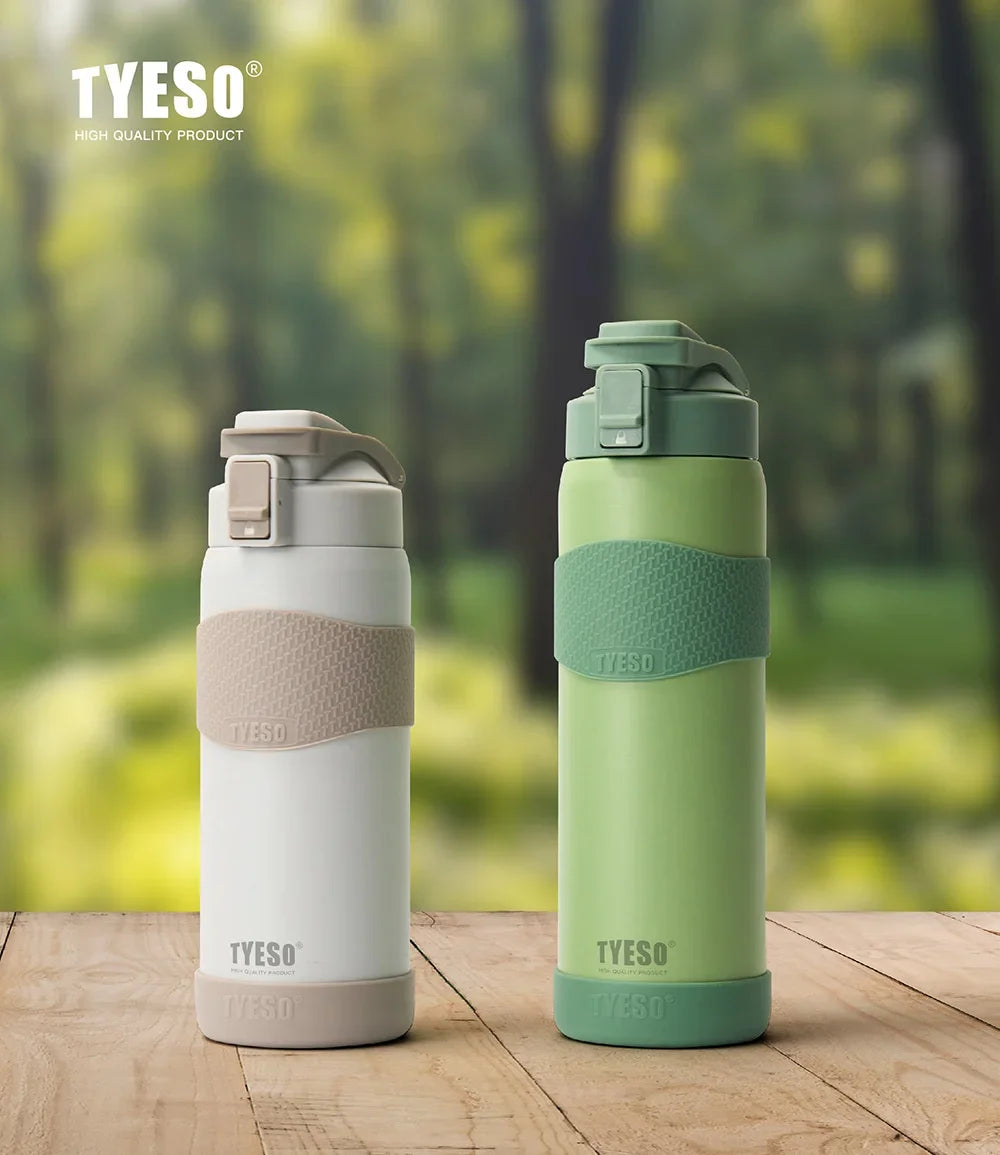 TYESO 750ML Double Wall Insulated Water Bottle Hot Water 304 Stainless Steel Flask for Fitness Outdoor Hiking Coffee Sticker