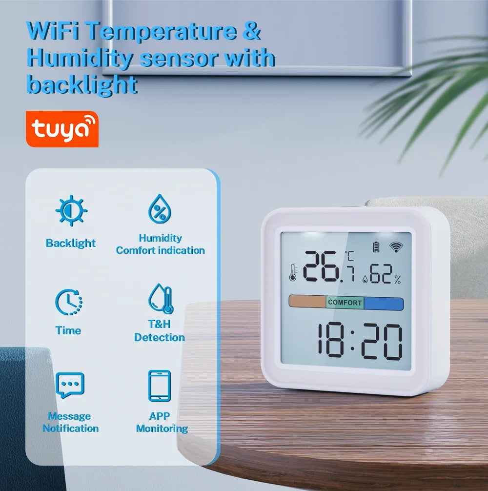 Tuya WiFi Temperature Humidity Sensor for Smart Home with LCD Screen Backlight Hygrometer Thermometer Support Alexa Google Home