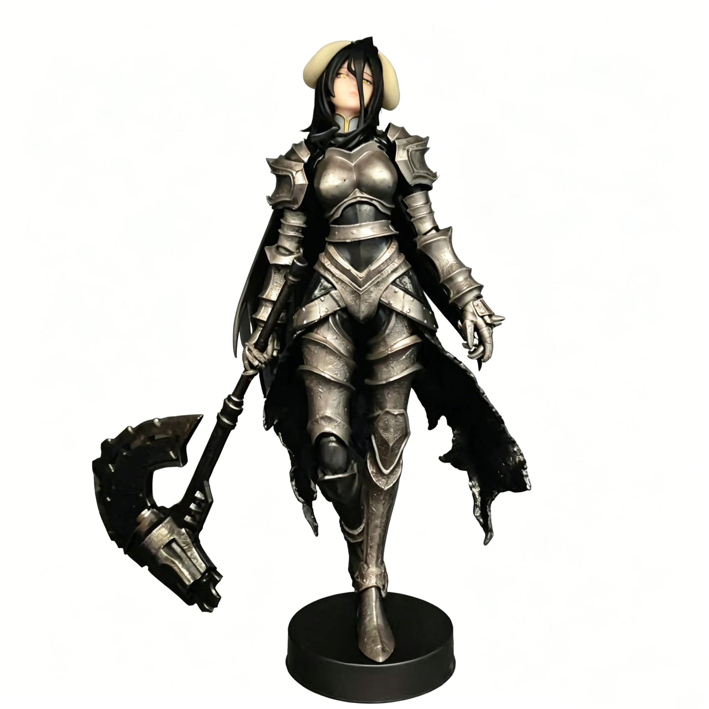 Overlord Armor Ver Figure 24cm Long Hair Demon Horns Battle Axe Statue Anime Model Heavy Metal Texture Armor Knight Figure