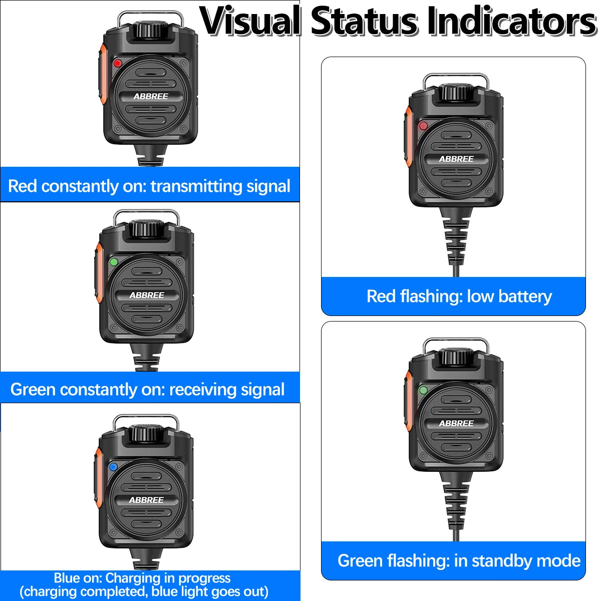 ABBREE AR-158 Rechargeable Walkie Talkie Microphone Speaker Adjust Volume PTT For Baofeng UV-5R Mini for Quansheng UV-K1 (8) K5