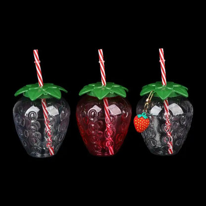 ✔Strawberry Shaped Plastic Cup With Straw Cute Water Bottle Portable Drinking Cup Beverage Cups For Summer Party Home Use