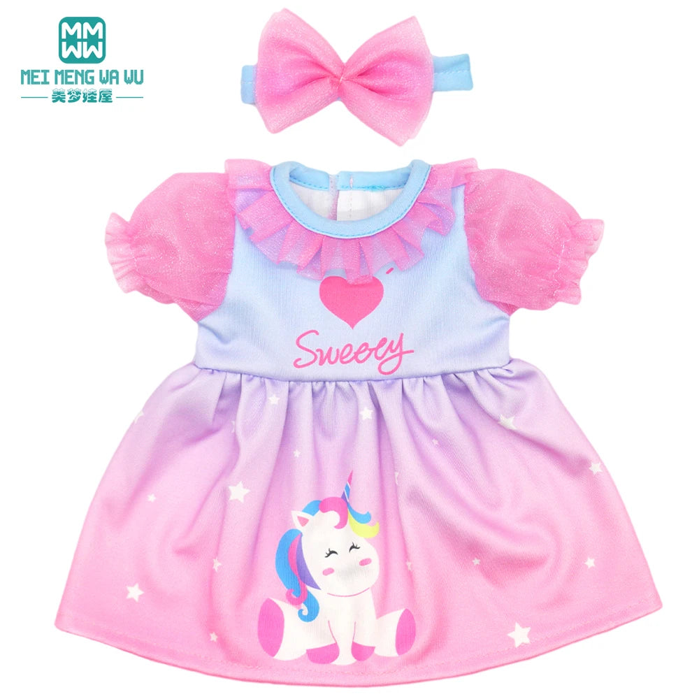 Fits 17-18inch American Doll and New Born Doll Clothes Fashion Dresses, Hooded Jumpsuit, Cardigan Strap Skirts Toys Gifts