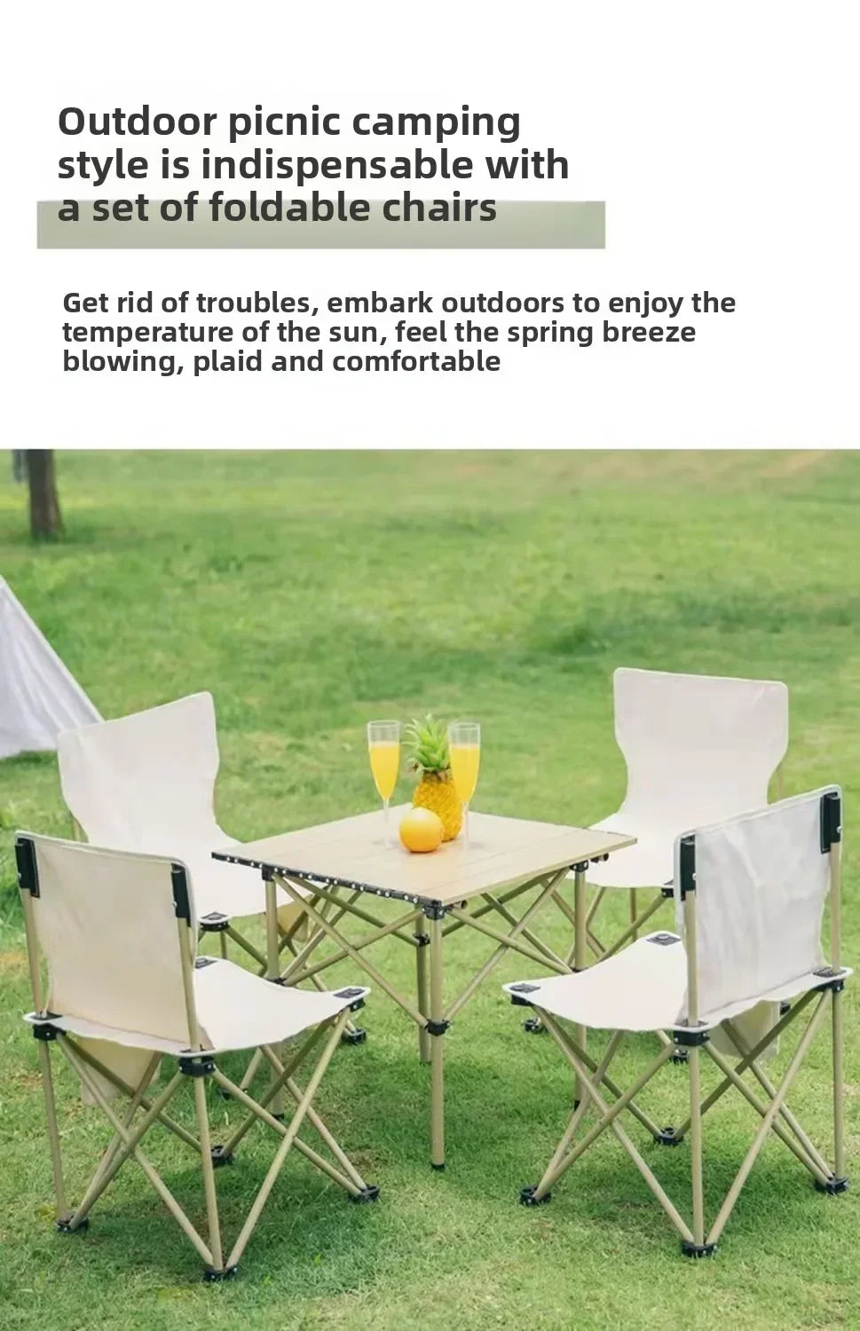 Outdoor Folding Tables and Chairs, Portable Carbon Steel Chairs for Wild Camping, Picnics and Outings