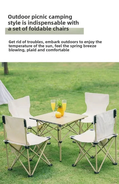 Outdoor Folding Tables and Chairs, Portable Carbon Steel Chairs for Wild Camping, Picnics and Outings