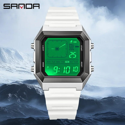 SANDA 6307 Casual Men's LED Electronic Watch Waterproof Sports Alarm Clock Multi functional Student Fashion Electronic Watch