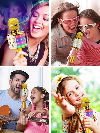 Wireless Bluetooth Karaoke Microphone with Built-in Speaker, Portable Singing Microphone for Kids Adults  with RGB Lights