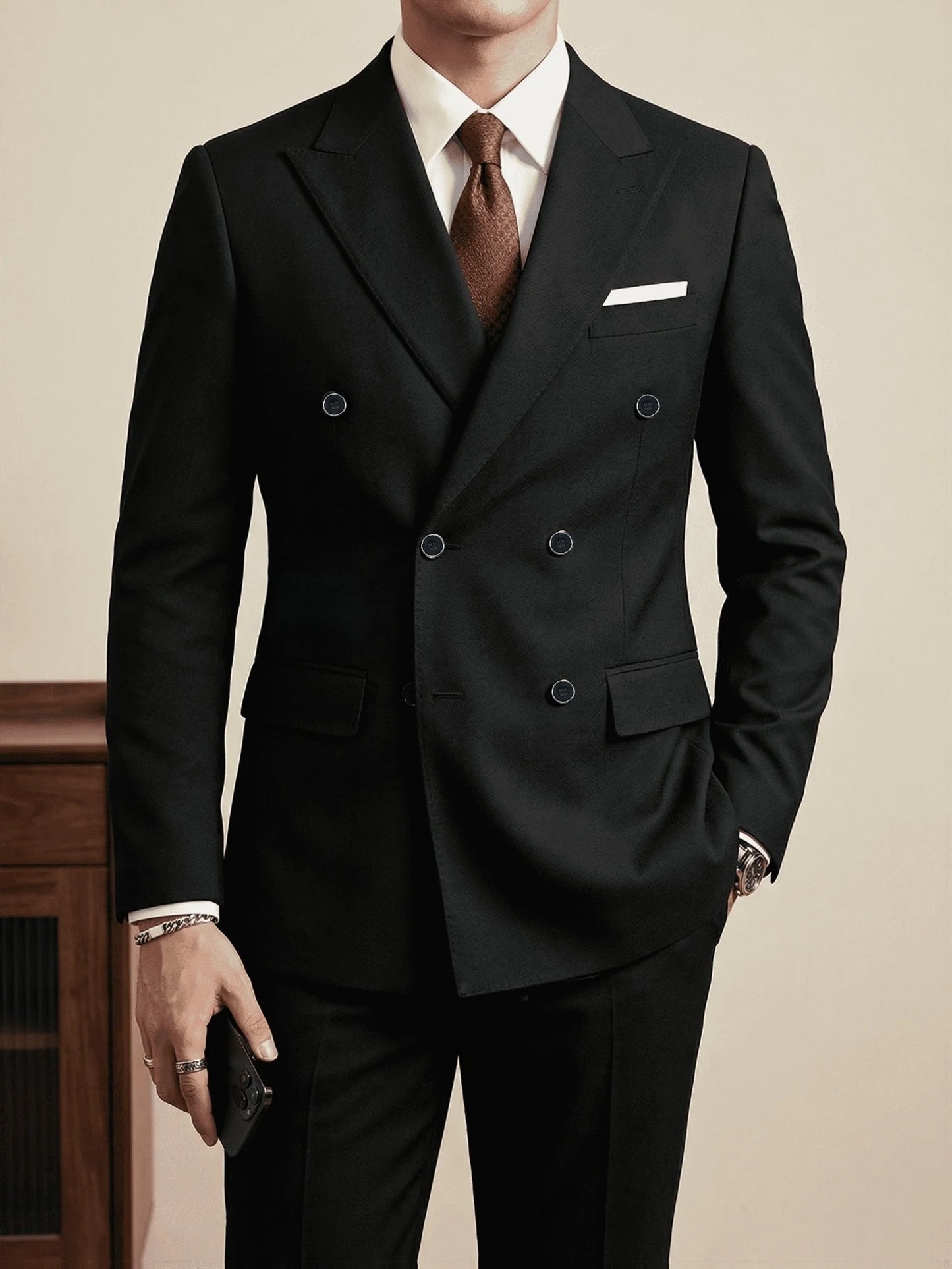 Men'S Slim Fit 2pcs Suit Double Breasted Business Wedding Prom Tuxedo Suits Blazer & Pants Set