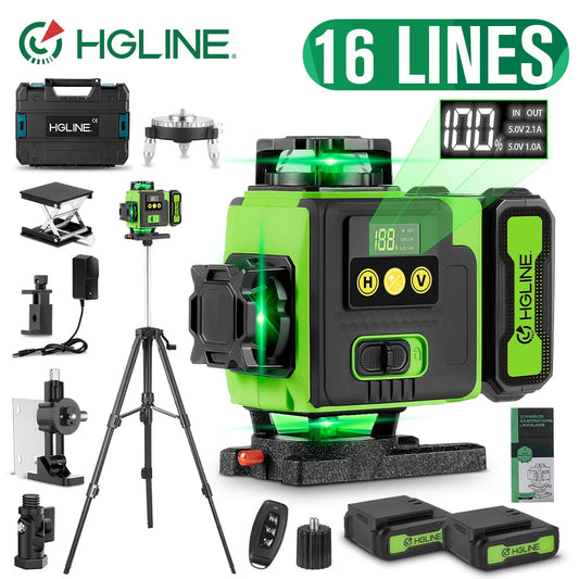 HGLINE 16 Lines Laser Level APP Remote Control Horizontal Vertical Levels Machine Power Display Laser Leveling With 100cm Tripod