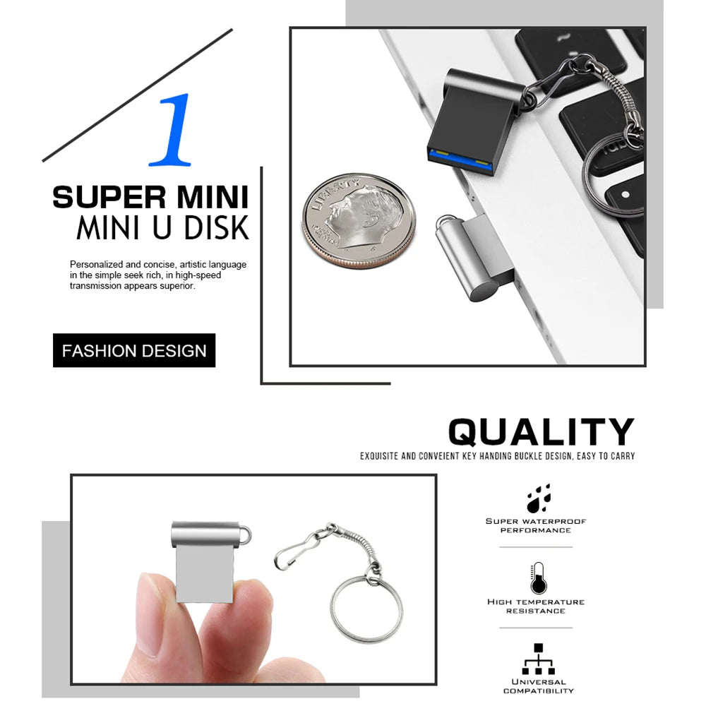 Mini USB 3.0 Pendrive 1TB 512GB 128GB Silvery External Storage Metal Memory Flash Drive USB Storage Key Pen Drive For Computer