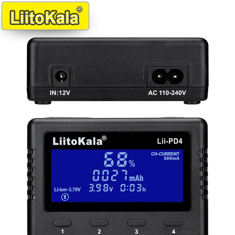 Ładowarka sieciowa LiitoKala Lii-PD4/PD2 LCD, szybkie ładowanie, 4/2 gniazda na akumulatory 21700/18650/AA/AAA, wielokrotne zabezpieczenia, automatyczne wykrywanie